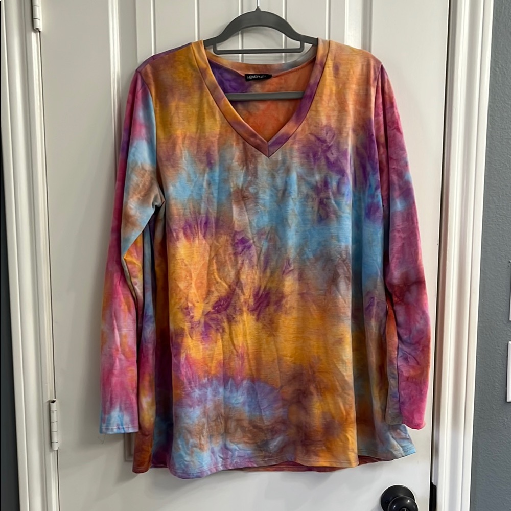 Colorful Tie-Dye V-Neck Women's Top